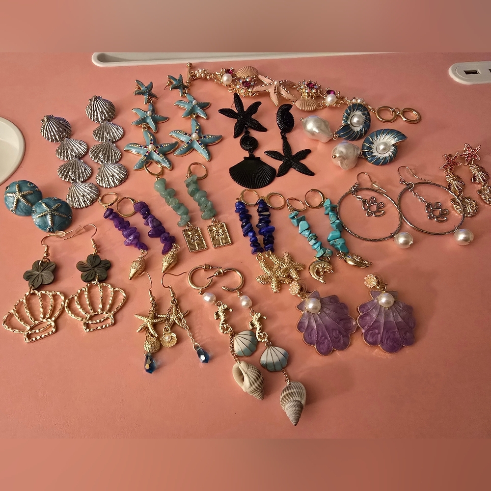 Beach Summer Earring Bundle 15 Pairs + 1 Bracelet